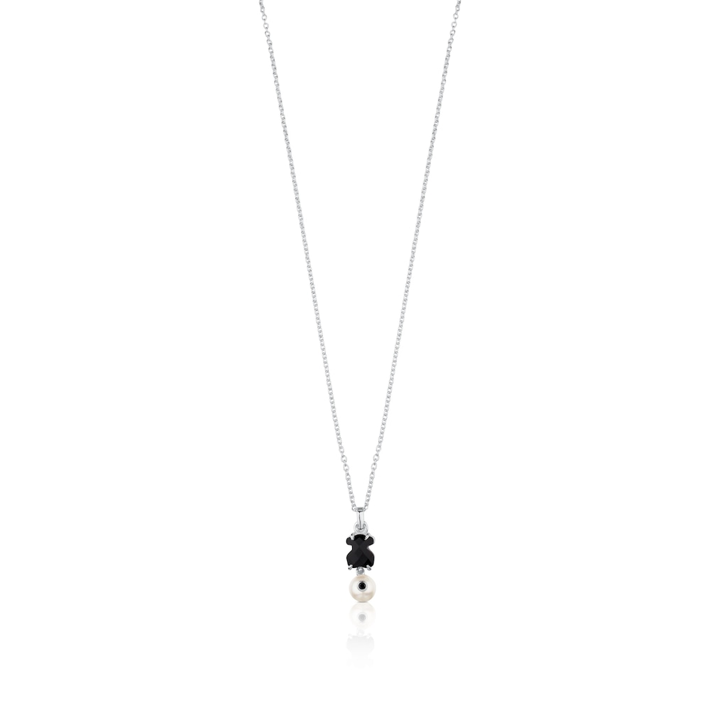 Silver Erma Necklace with Onyx, Pearl and Spinel