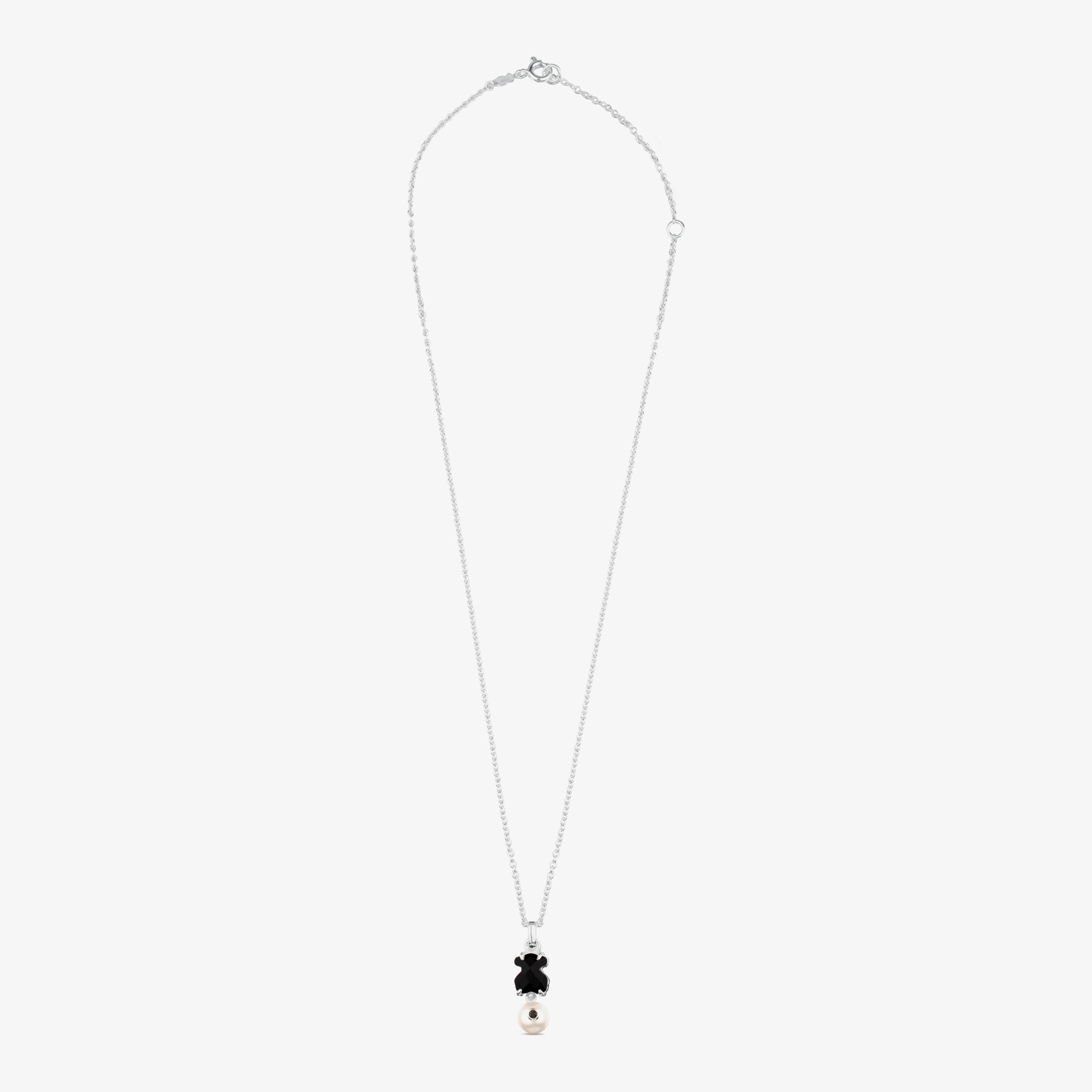 Silver Erma Necklace with Onyx, Pearl and Spinel