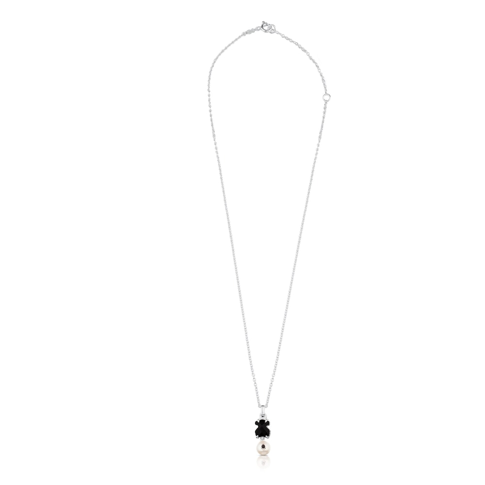Silver Erma Necklace with Onyx, Pearl and Spinel