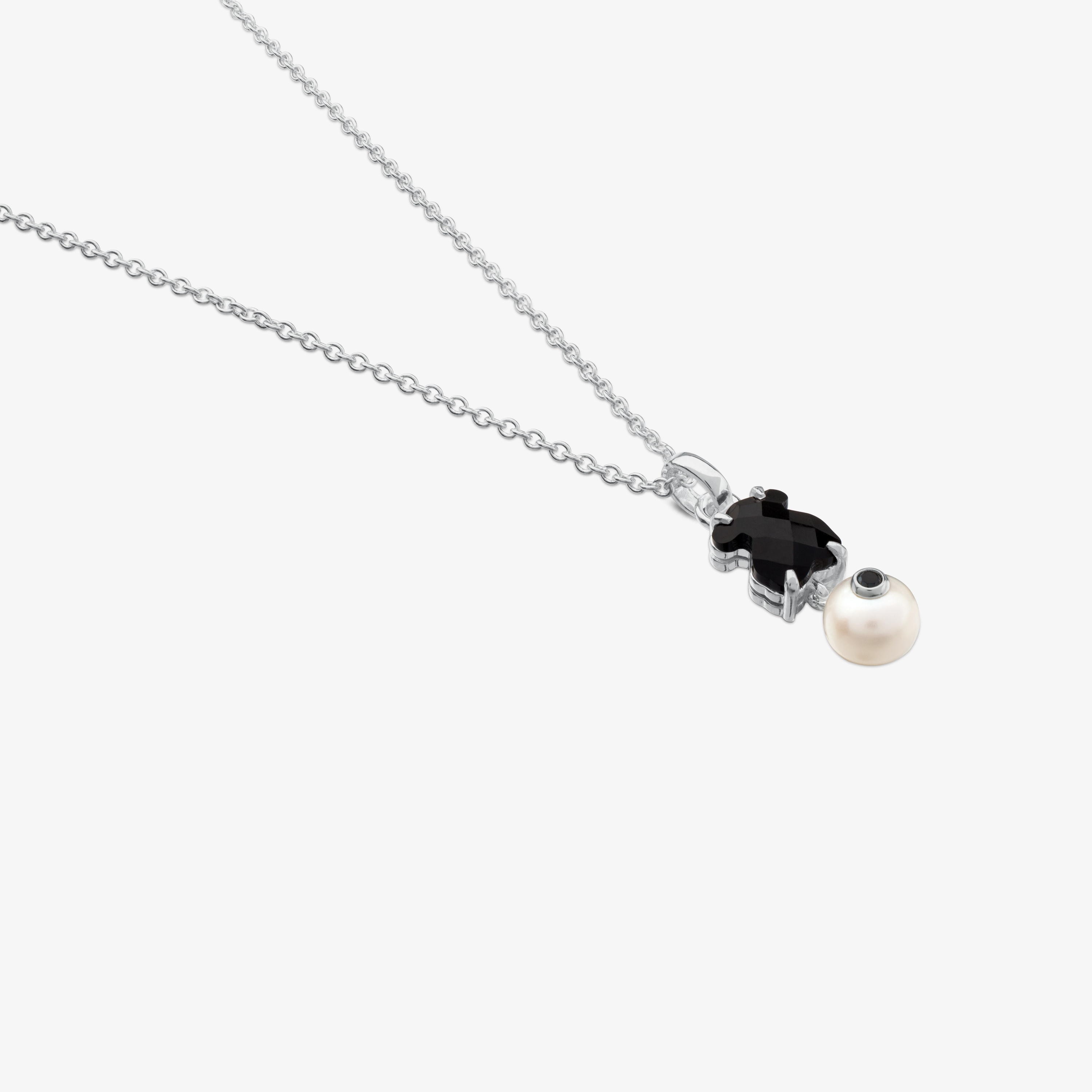 Silver Erma Necklace with Onyx, Pearl and Spinel