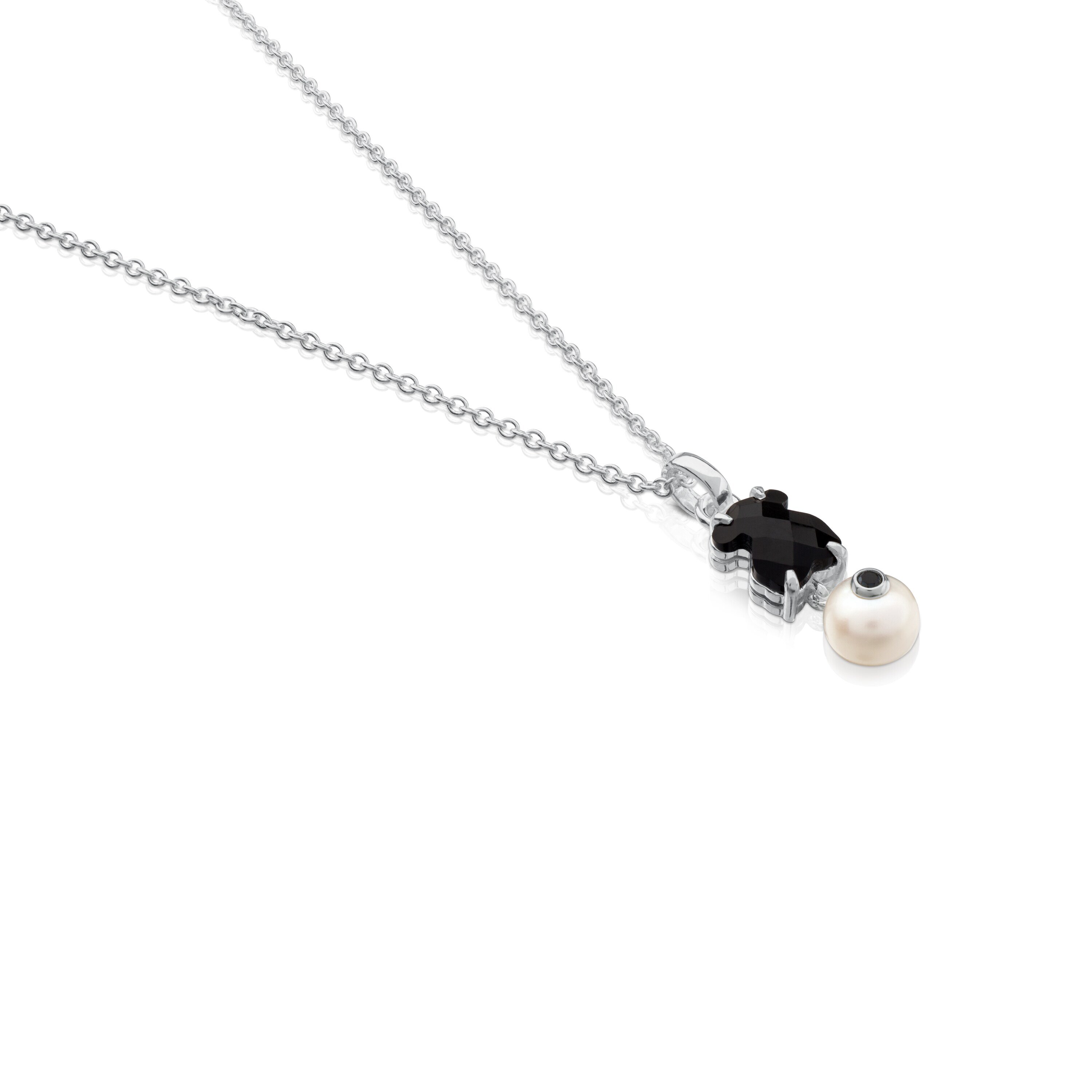 Silver Erma Necklace with Onyx, Pearl and Spinel