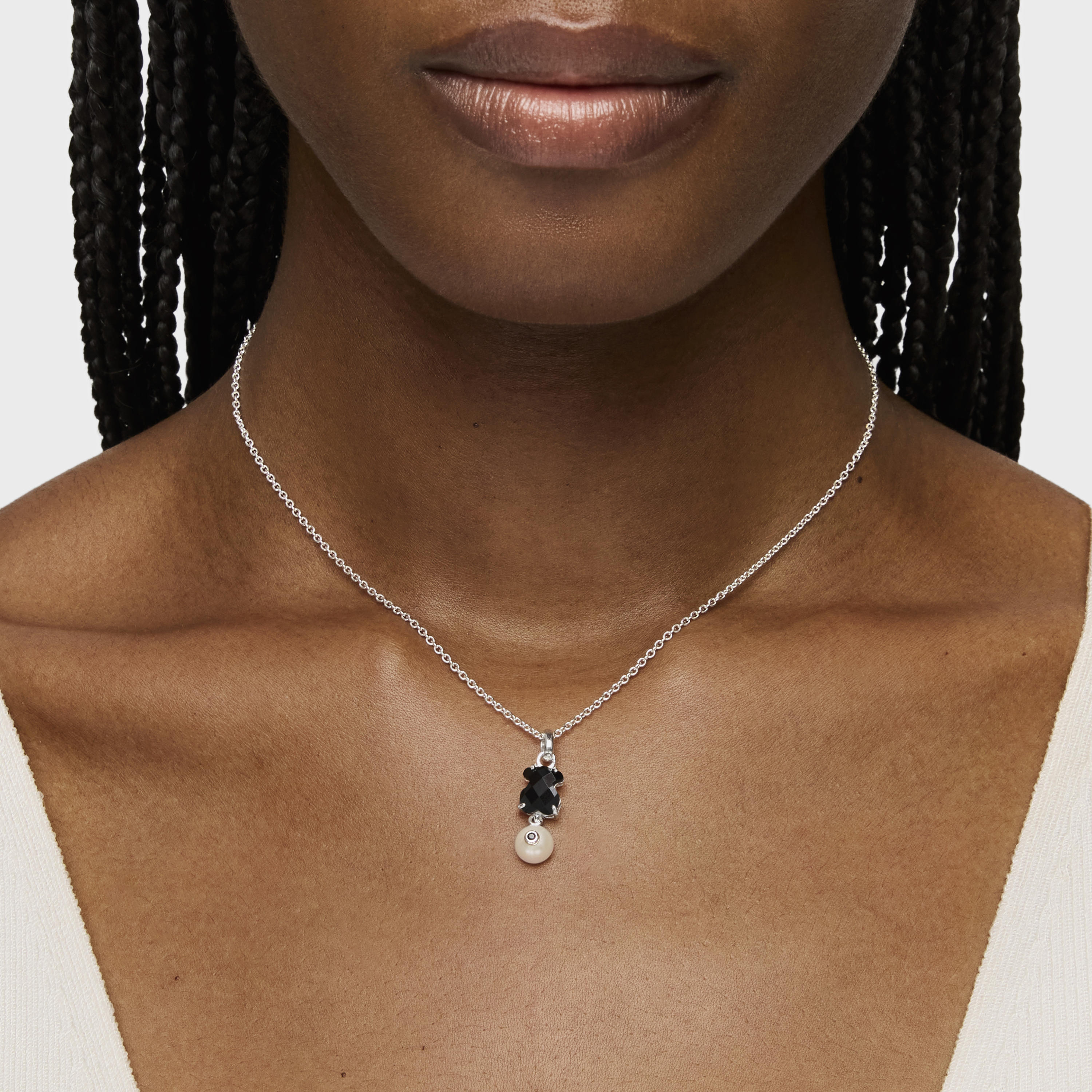 Silver Erma Necklace with Onyx, Pearl and Spinel