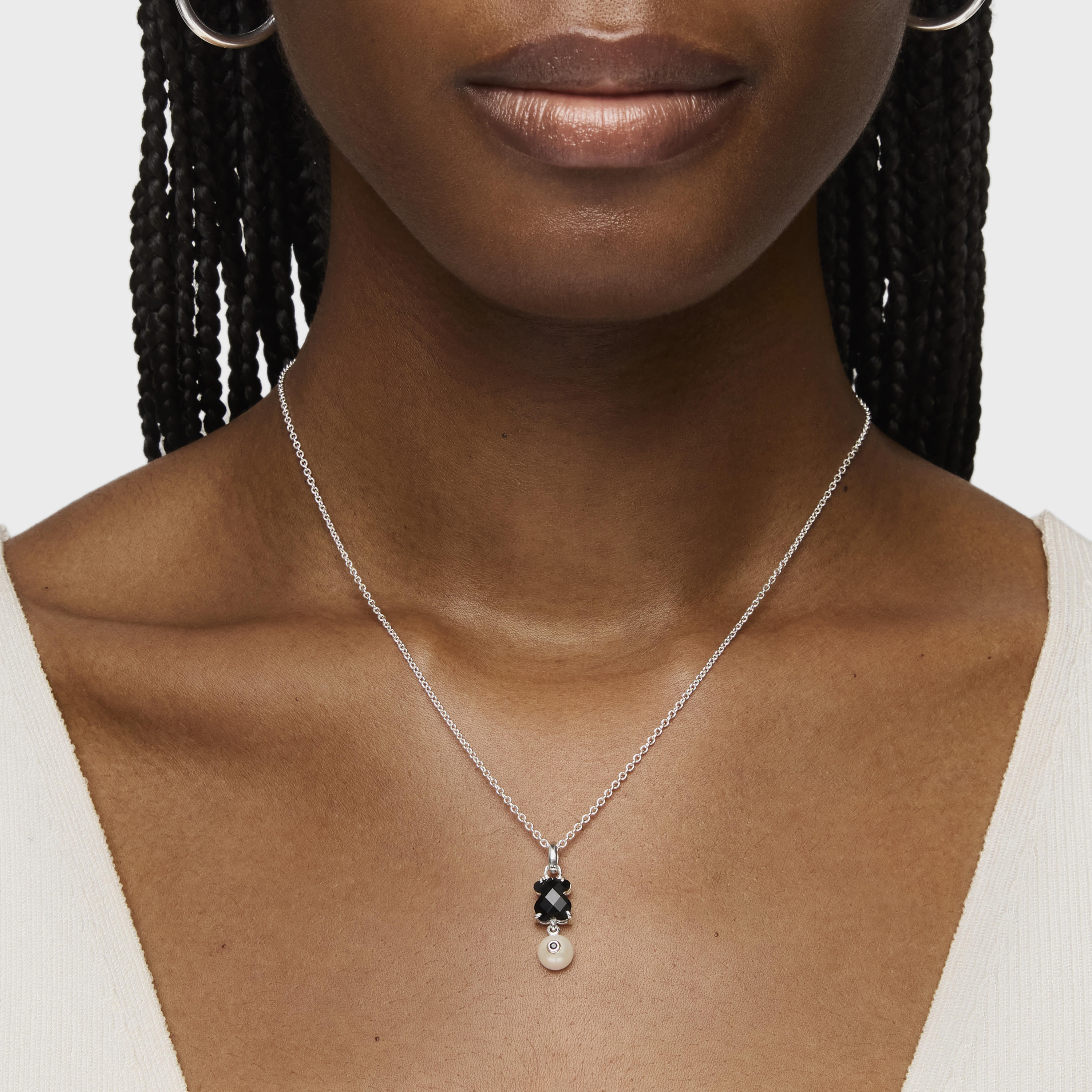Silver Erma Necklace with Onyx, Pearl and Spinel