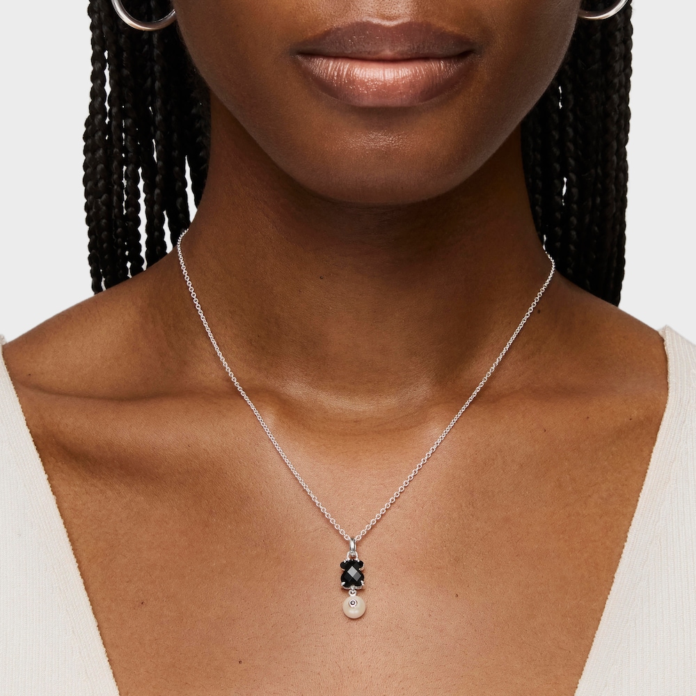 Silver Erma Necklace with Onyx, Pearl and Spinel