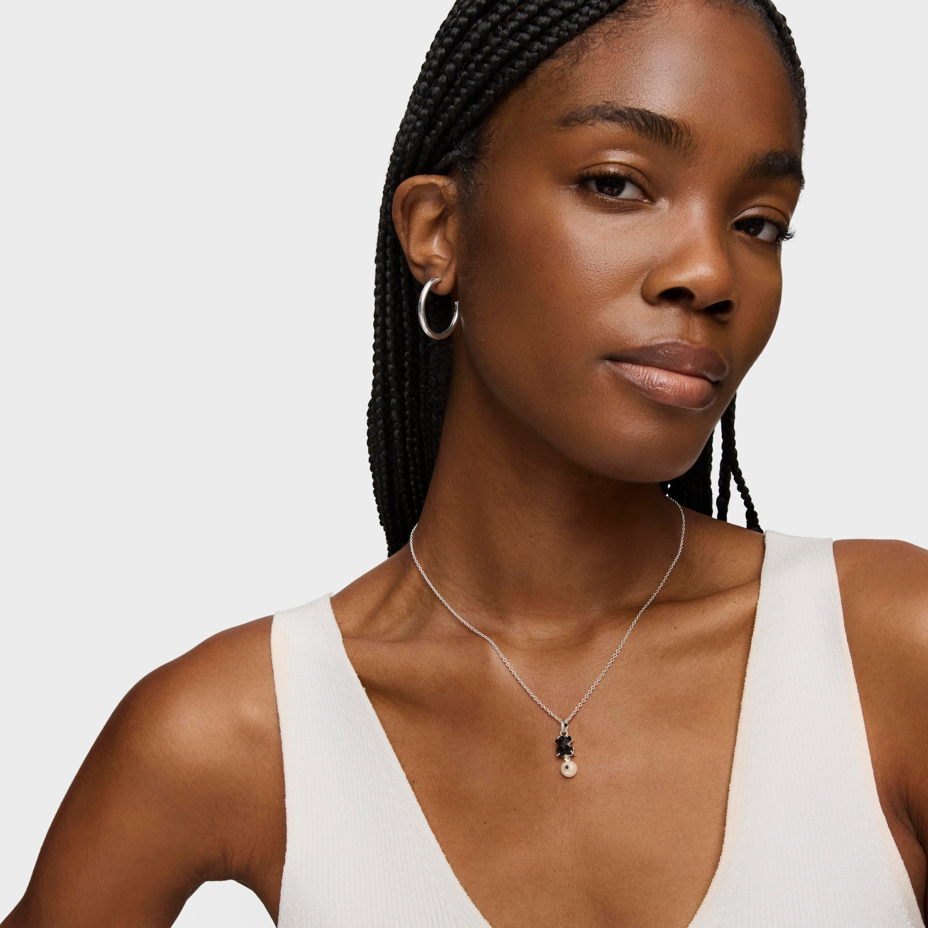 Silver Erma Necklace with Onyx, Pearl and Spinel