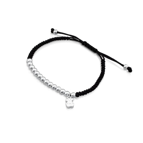 Pulsera de plata y cordón en color negro Hiper Micro