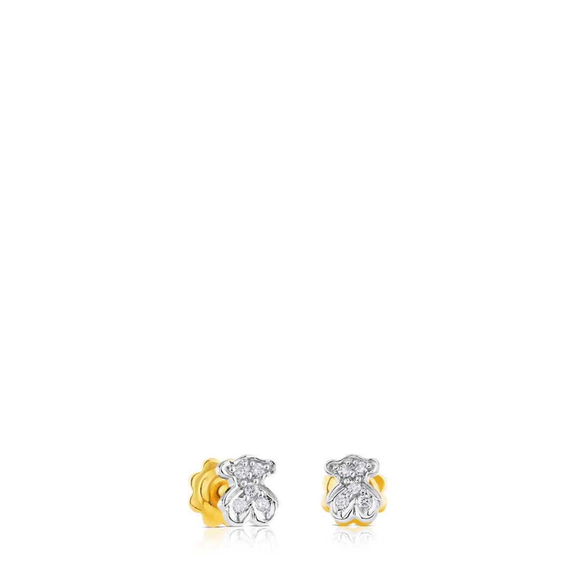 White TOUS Gold Puppies Earrings with Diamonds Bear motif