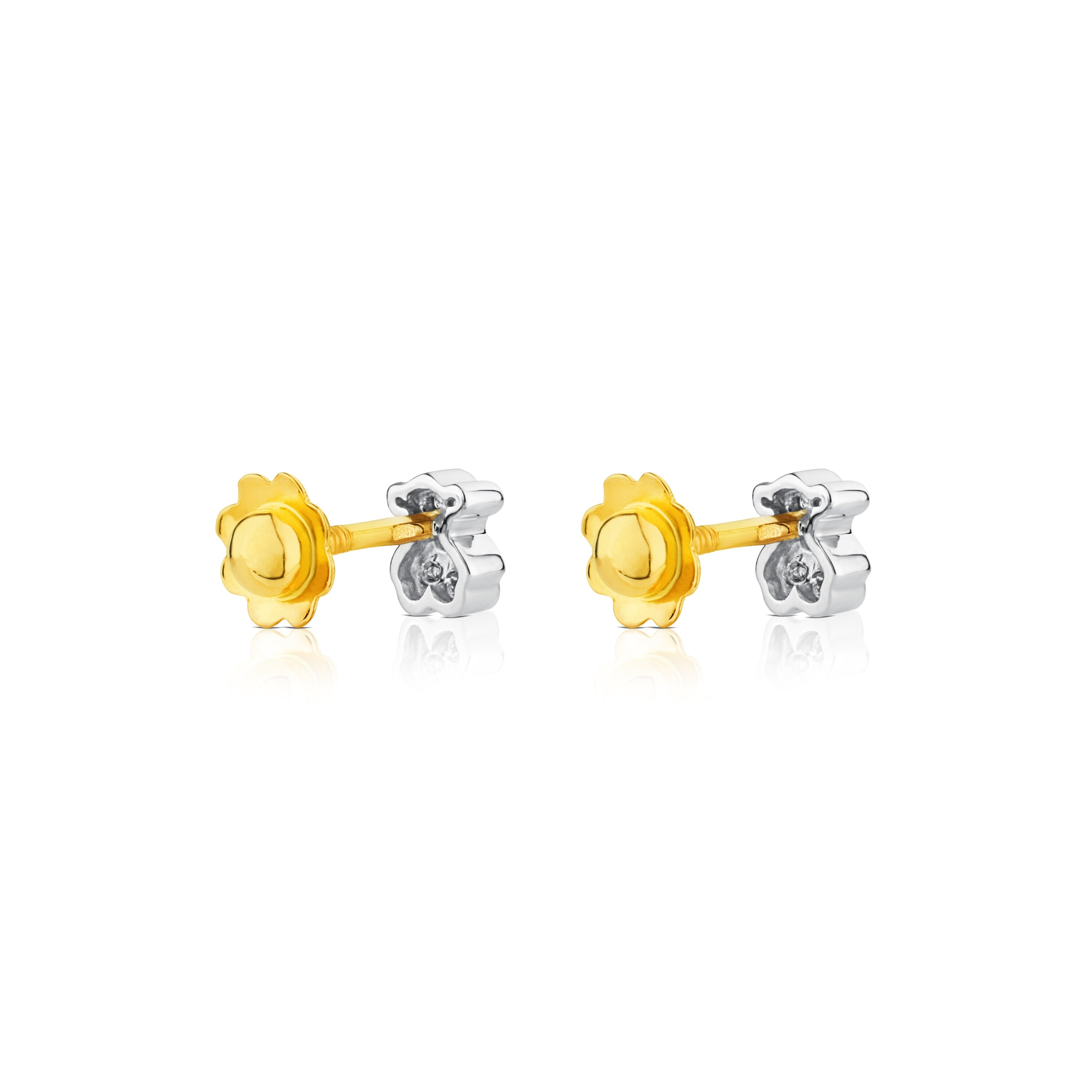 White TOUS Gold Puppies Earrings with Diamonds Bear motif