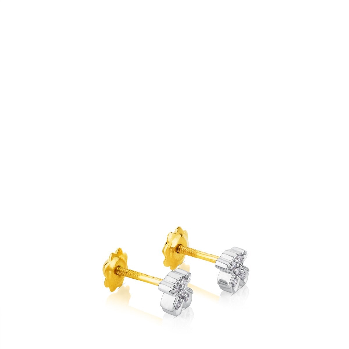 White TOUS Gold Puppies Earrings with Diamonds Bear motif