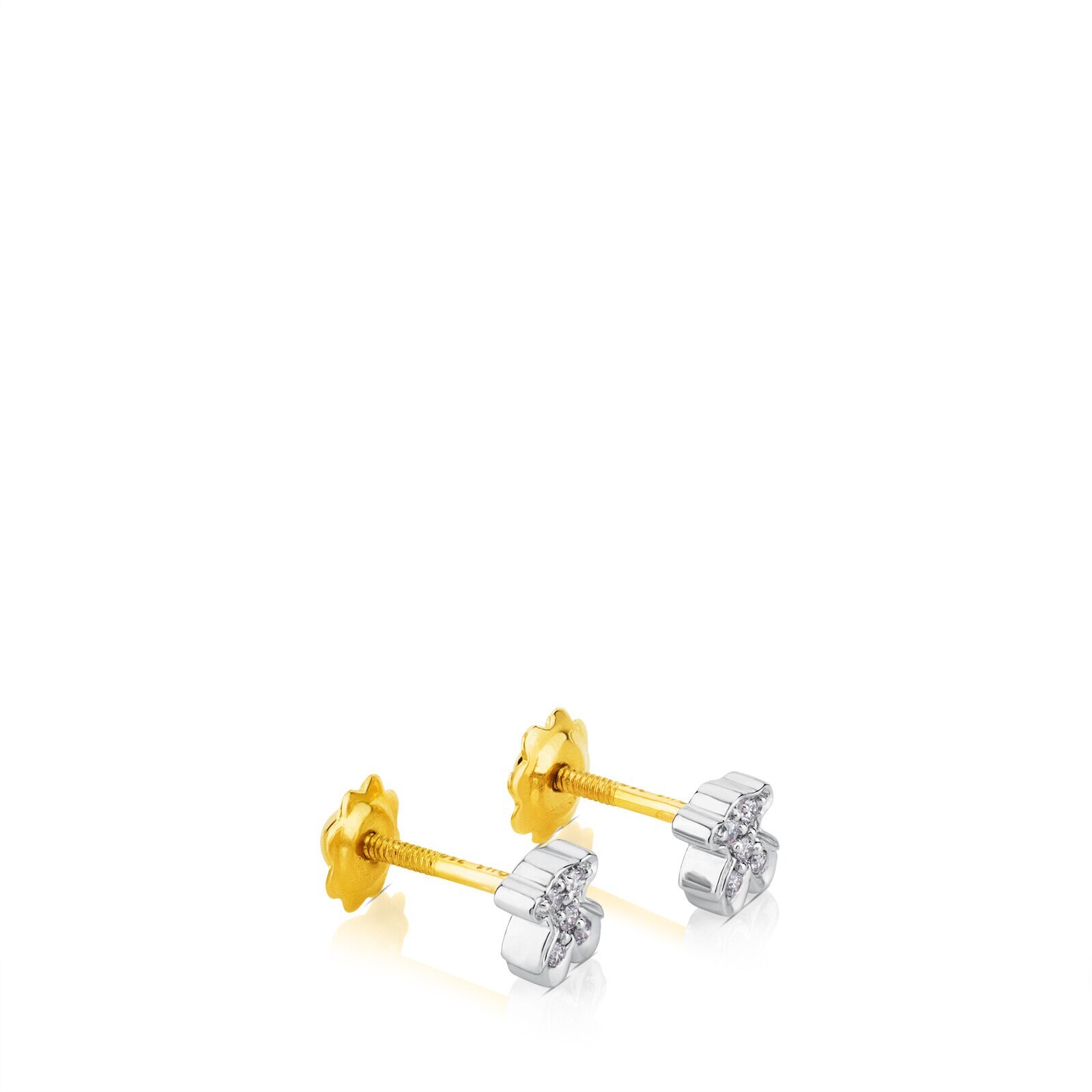 White TOUS Gold Puppies Earrings with Diamonds Bear motif
