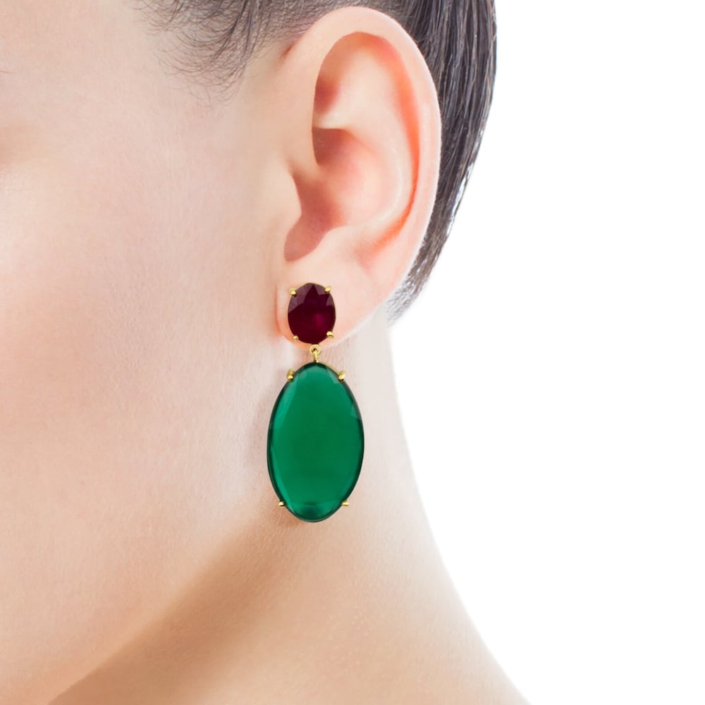 ATELIER Best Sellers Earrings in Gold with Ruby glass filled and treated chalcedony