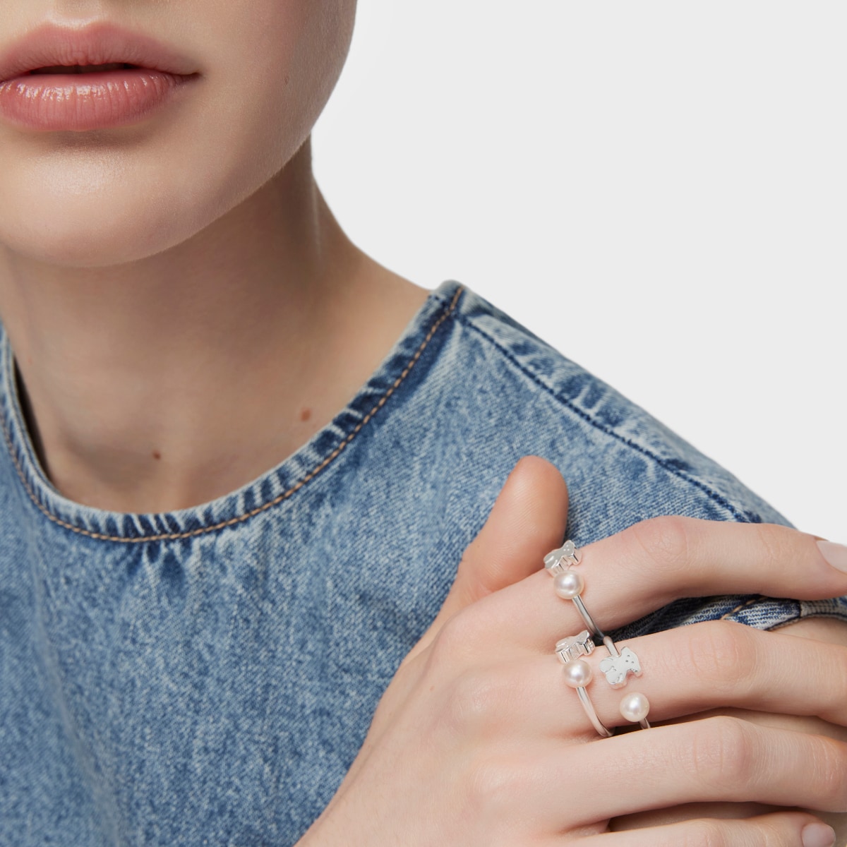 Anillo abierto de plata con perla Sweet Dolls