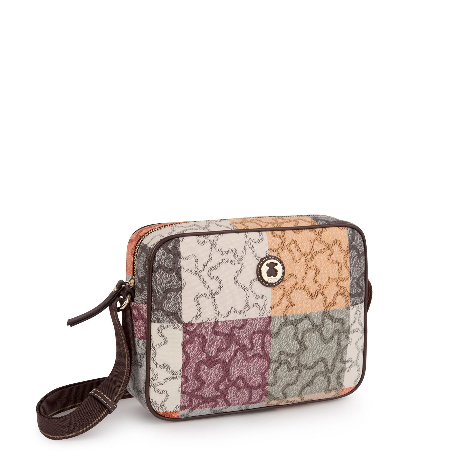 Orange-brown colored Canvas Kaos Cuadrados Crossbody bag | TOUS