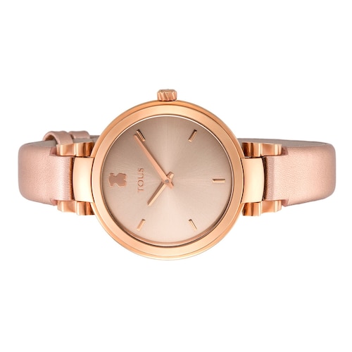 Pink IP Steel Julie Watch with nude Leather strap