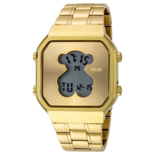 Reloj digital D-Bear SQ de acero IP dorado