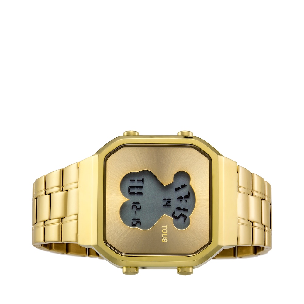 Reloj digital D-Bear SQ de acero IP dorado