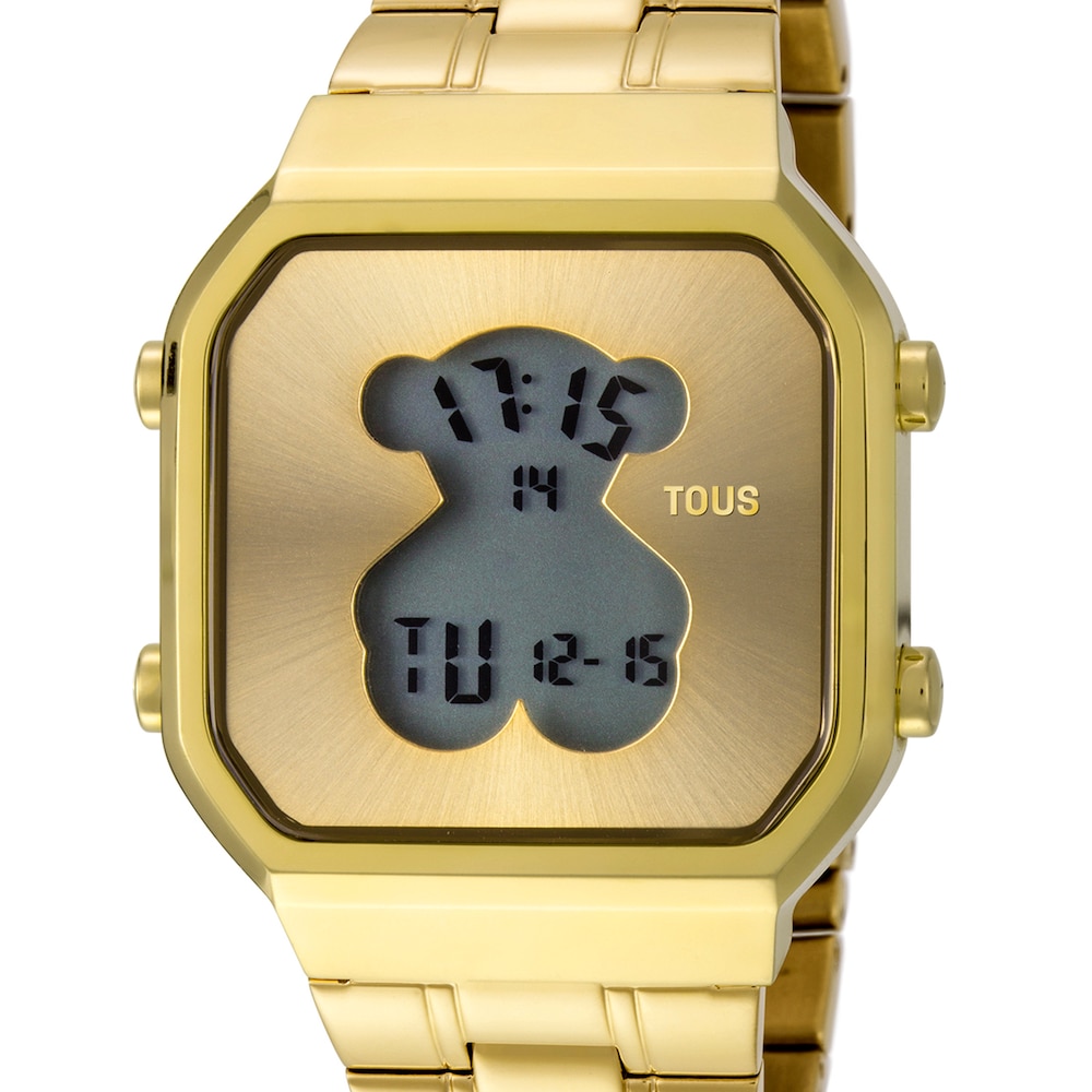 Reloj digital D-Bear SQ de acero IP dorado