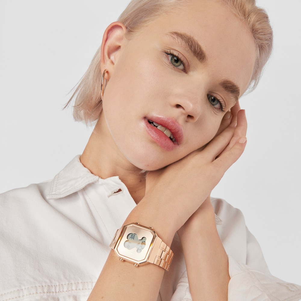 Rel&oacute;gio D-Bear SQ em A&ccedil;o IP rosado