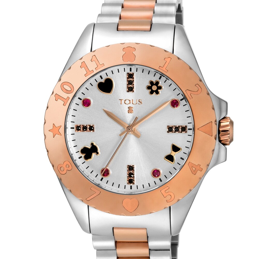 Reloj anal&oacute;gico New Motif bicolor de acero/IP rosado