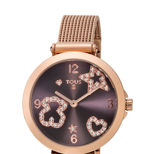 Pink IP Steel Icon Mesh Watch with Crystals image number 0