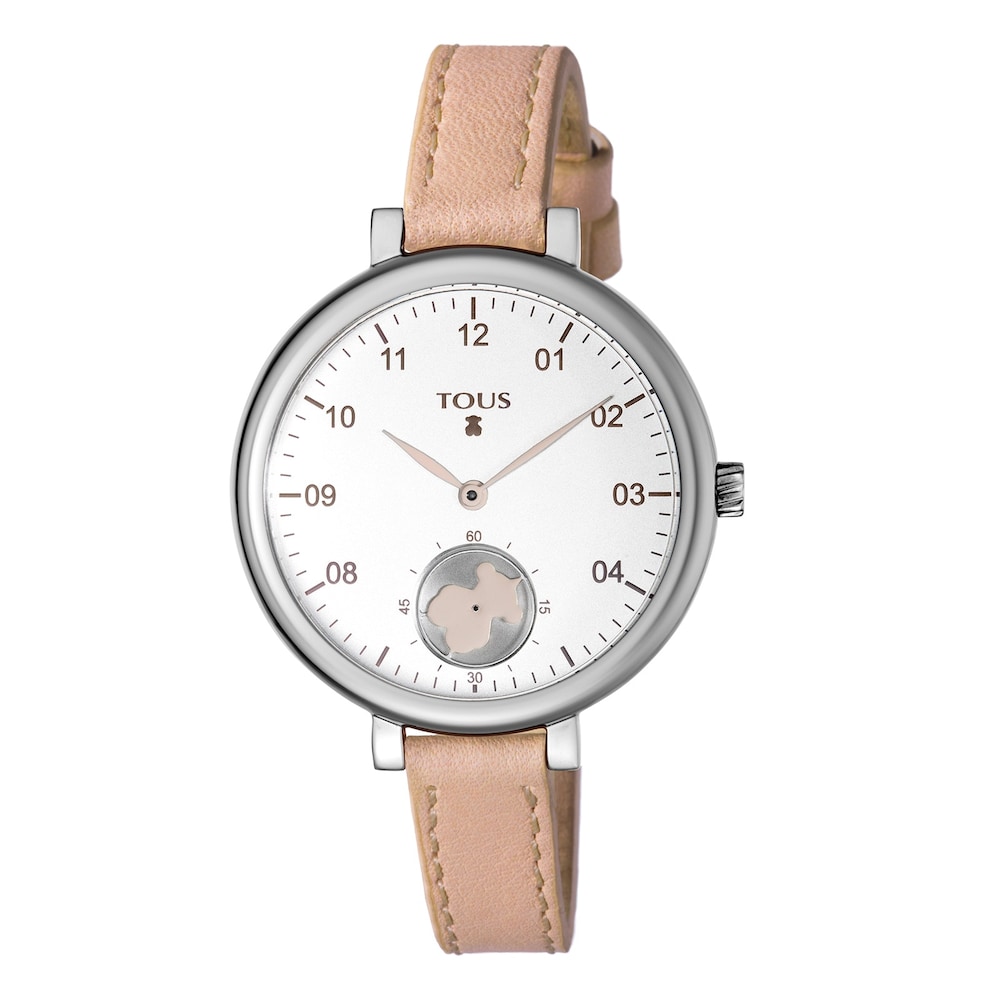 Reloj anal&oacute;gico Spin de acero con correa de piel nude