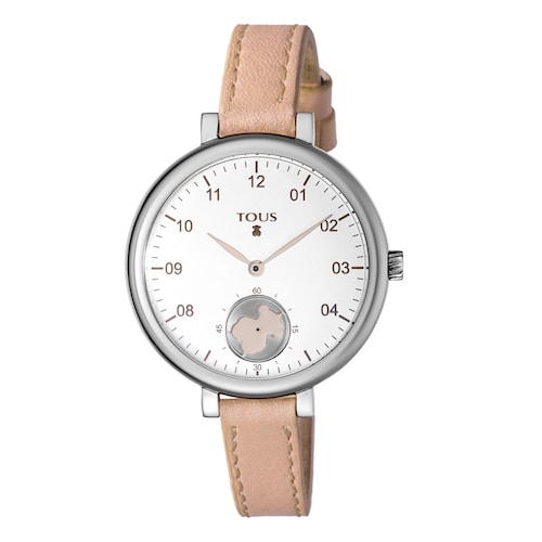 Reloj anal&oacute;gico Spin de acero con correa de piel nude