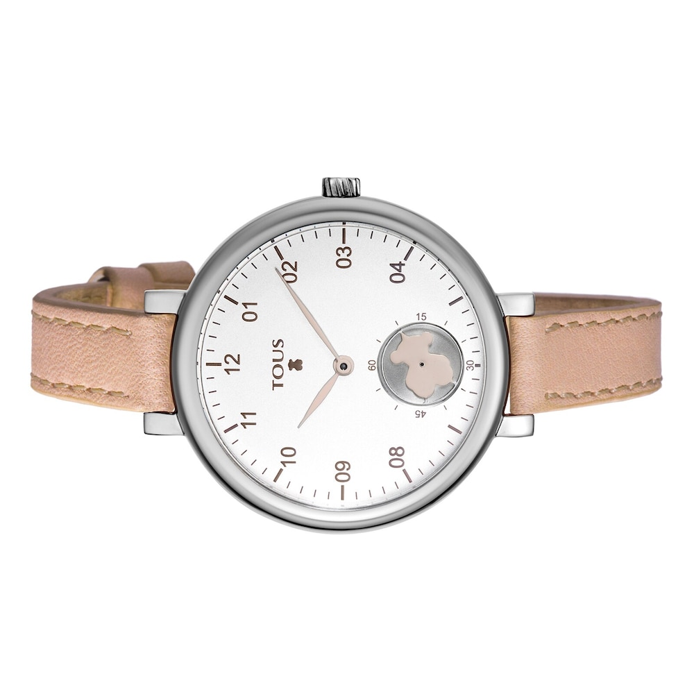 Reloj anal&oacute;gico Spin de acero con correa de piel nude