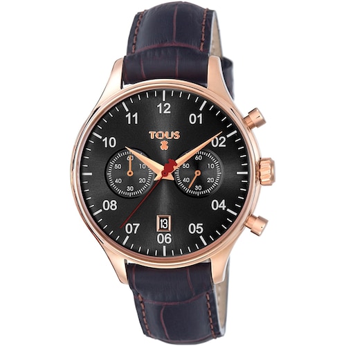 Pink IP Steel 1920 Watch with black Leather strap
