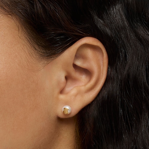 Gold TOUS Bear Earrings with Pearls