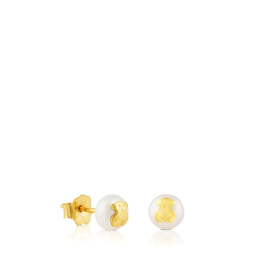 Gold TOUS Bear Earrings with Pearls
