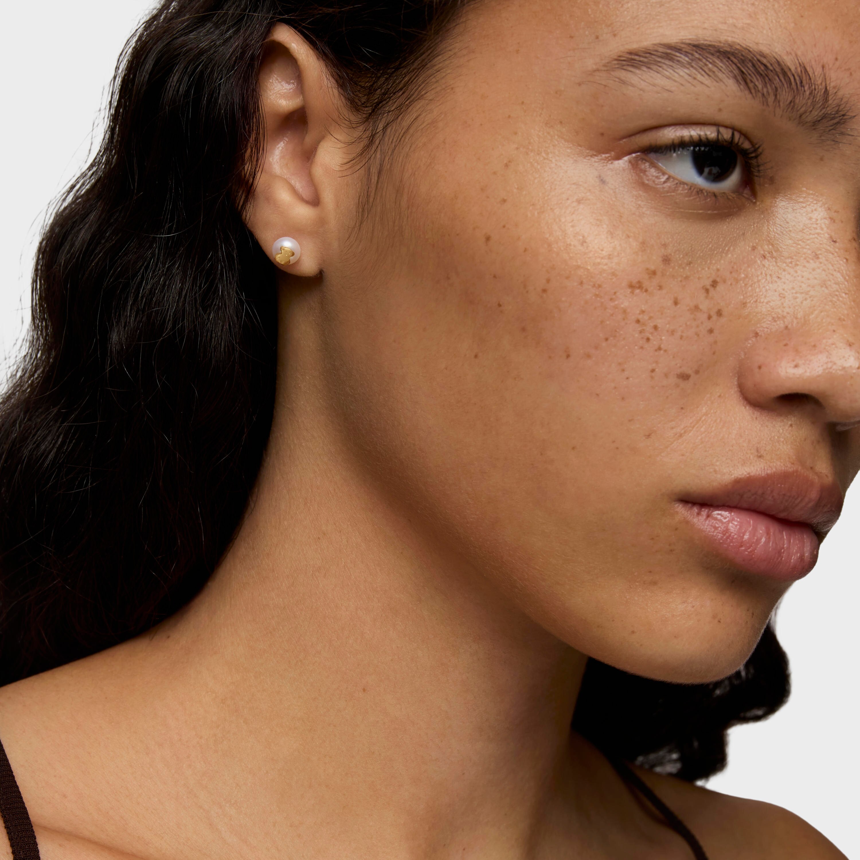 Gold TOUS Bear Earrings with Pearls