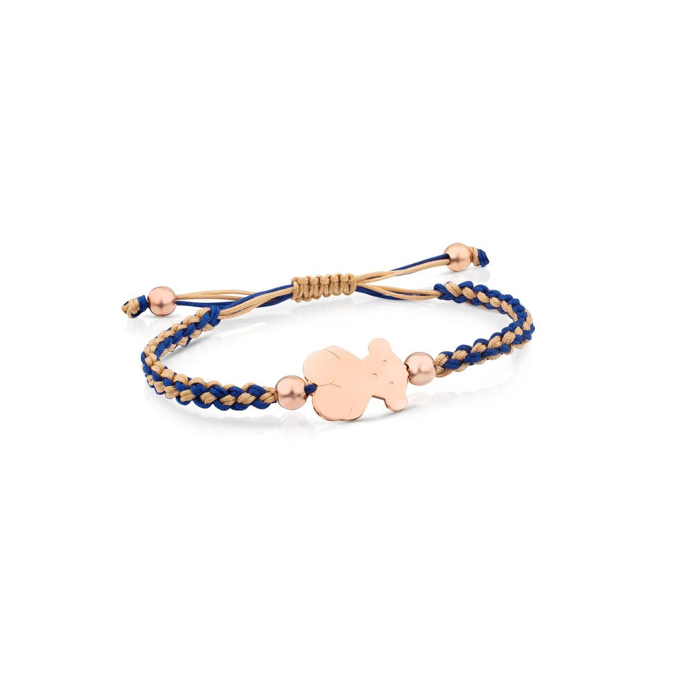 Pulsera TOUS Bear con baño de oro rosa 18 kt sobre plata y cordón beige-azul image number 0