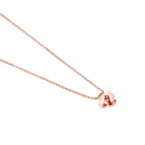 ATELIER Collana fiore in oro rosa con rodolite