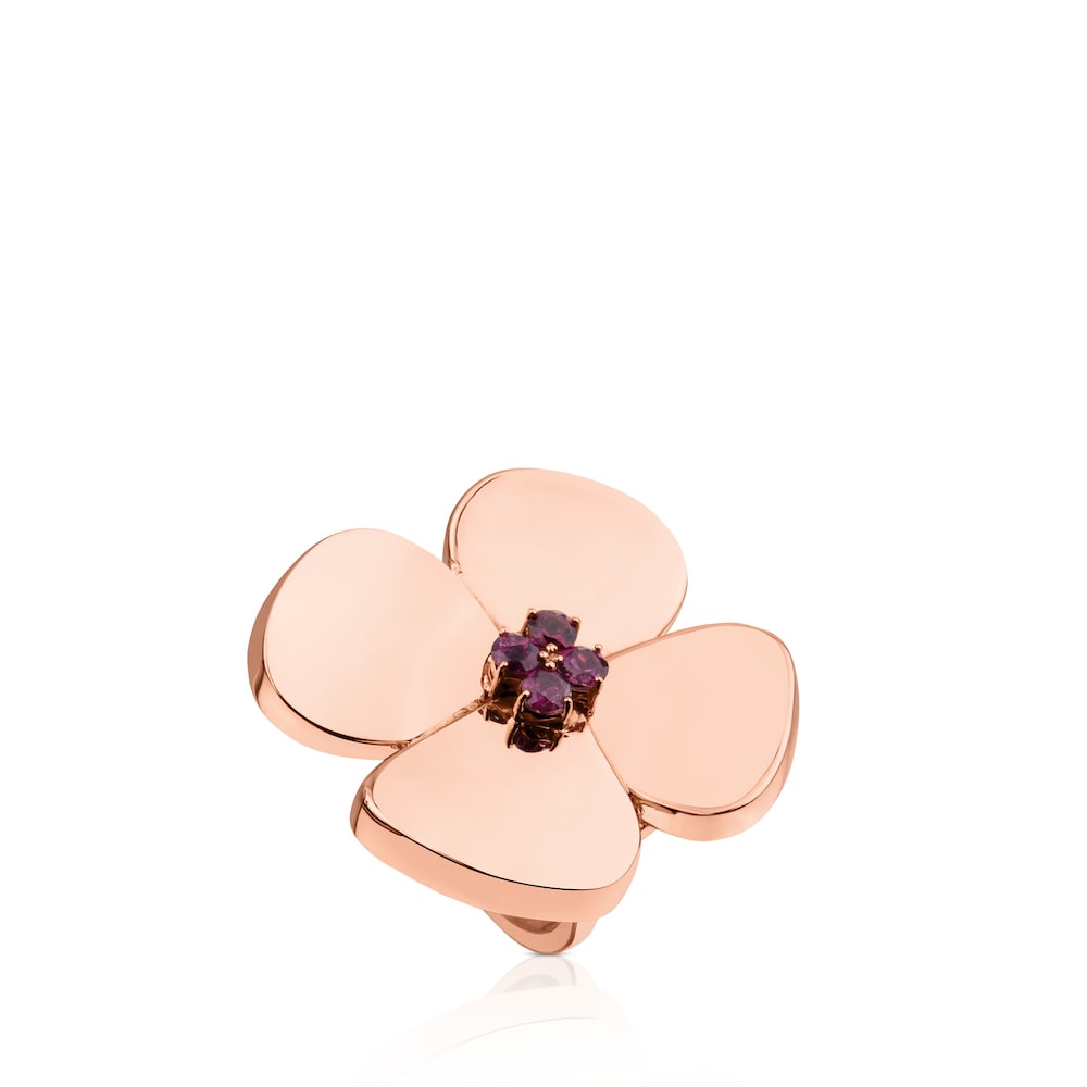 Anillo ATELIER Flor de Oro rosa con Rodolitas image number 0