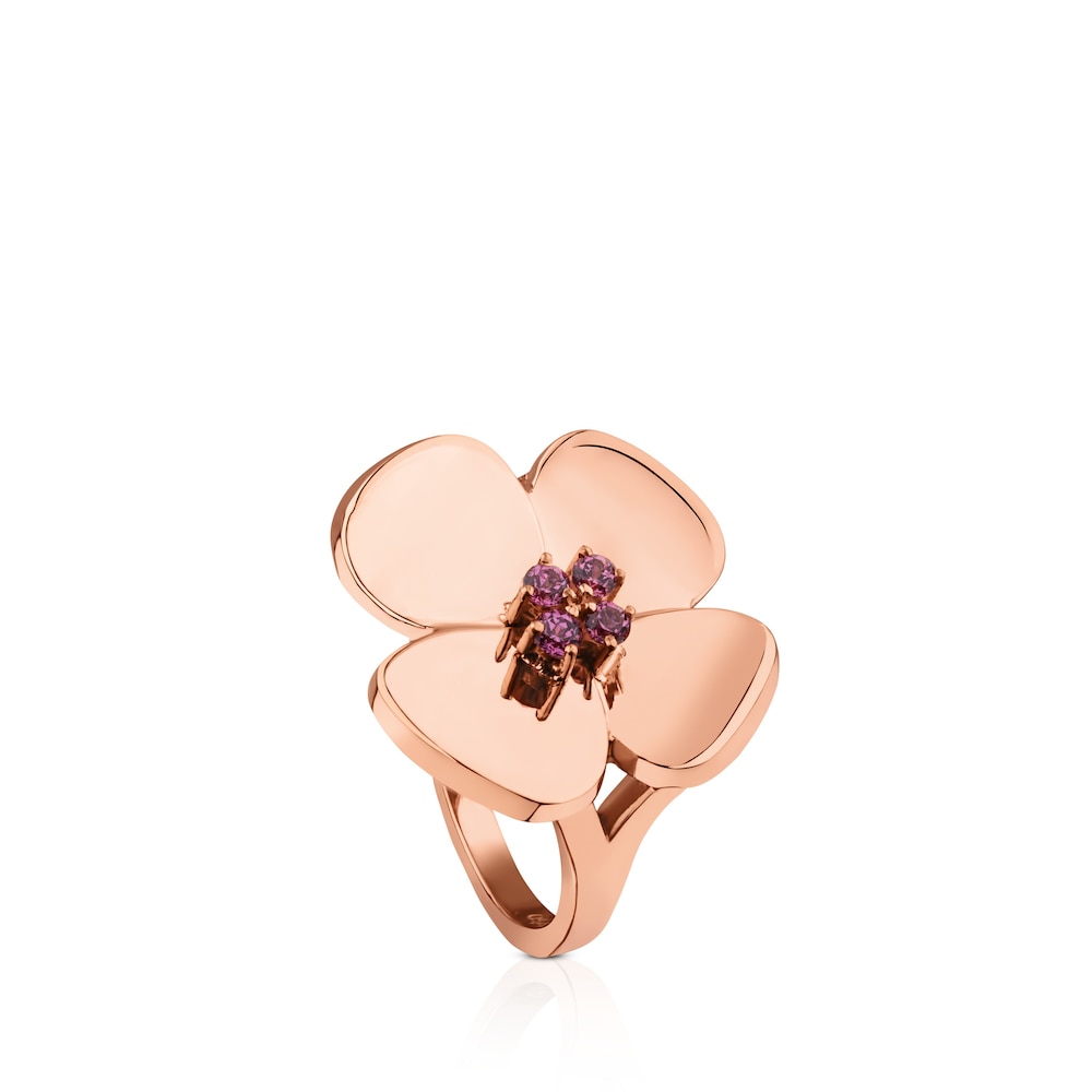 Anillo ATELIER Flor de Oro rosa con Rodolitas image number 0