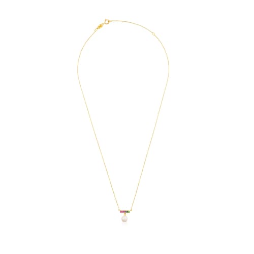 Collar Lio de Oro con Gemas y Perla