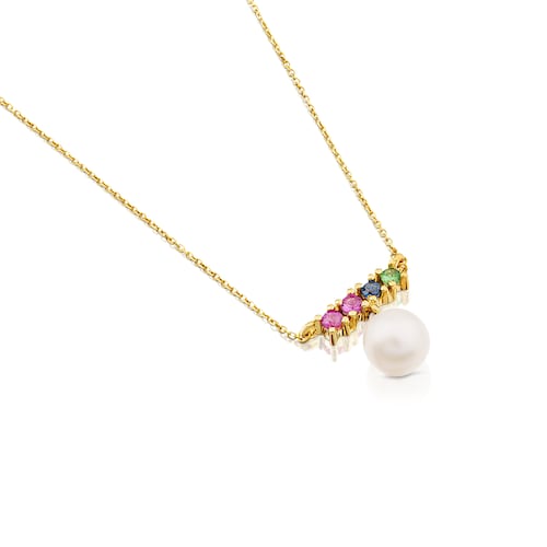 Collar Lio de Oro con Gemas y Perla