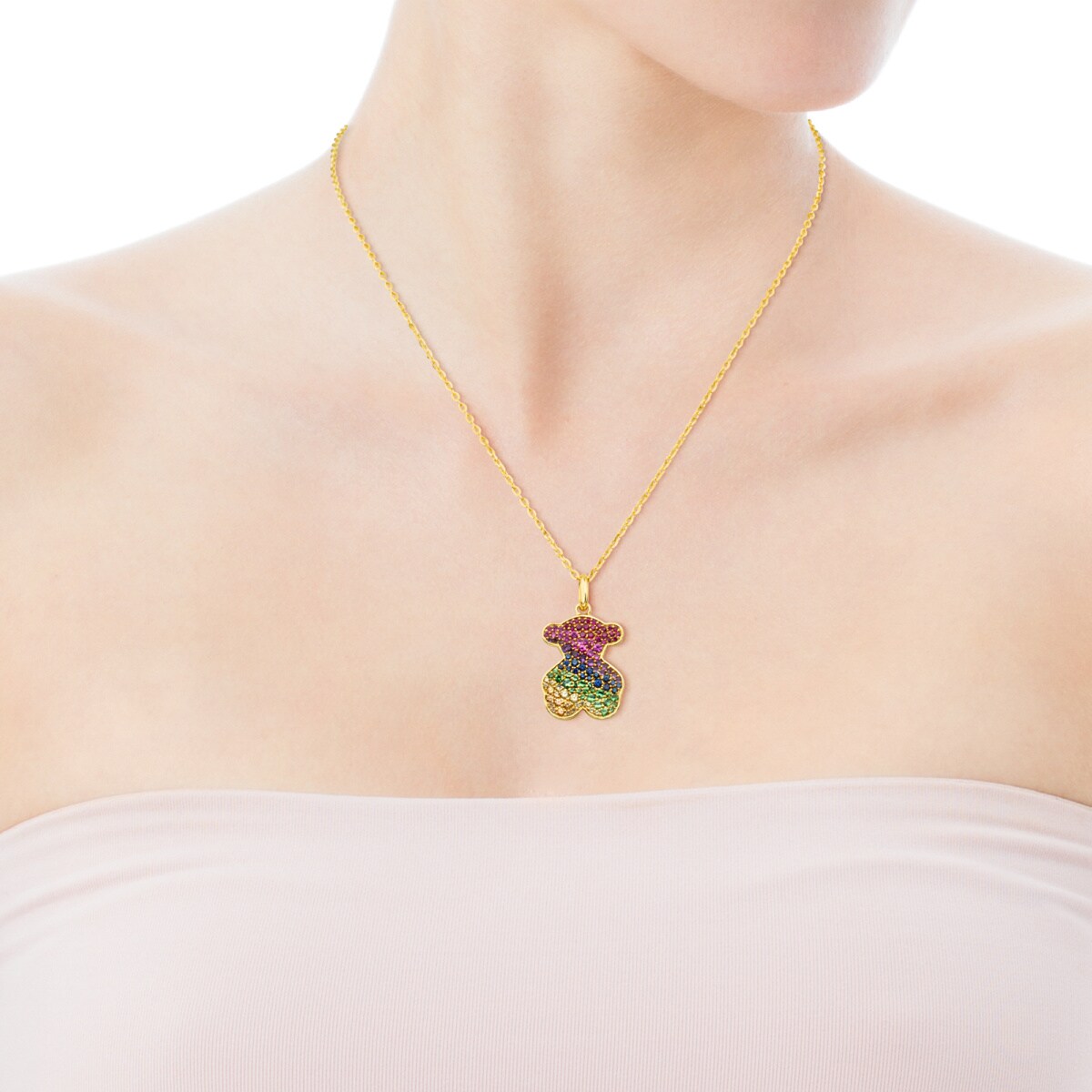 Gold Icon Gems Pendant with multicolor Sapphire big Bear motif