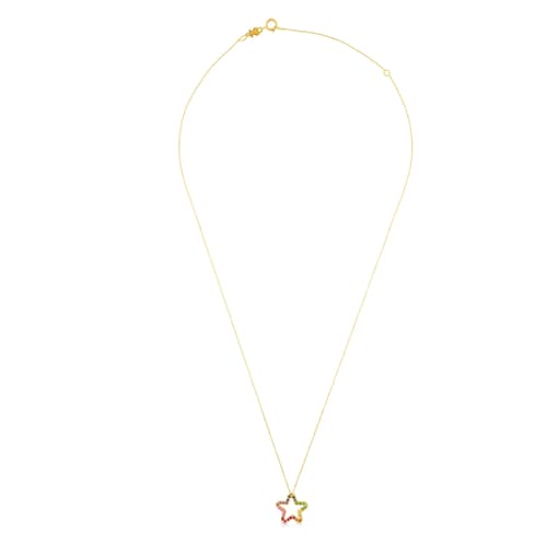 Gold Icon Necklace with multicolor Gemstones little Star motif