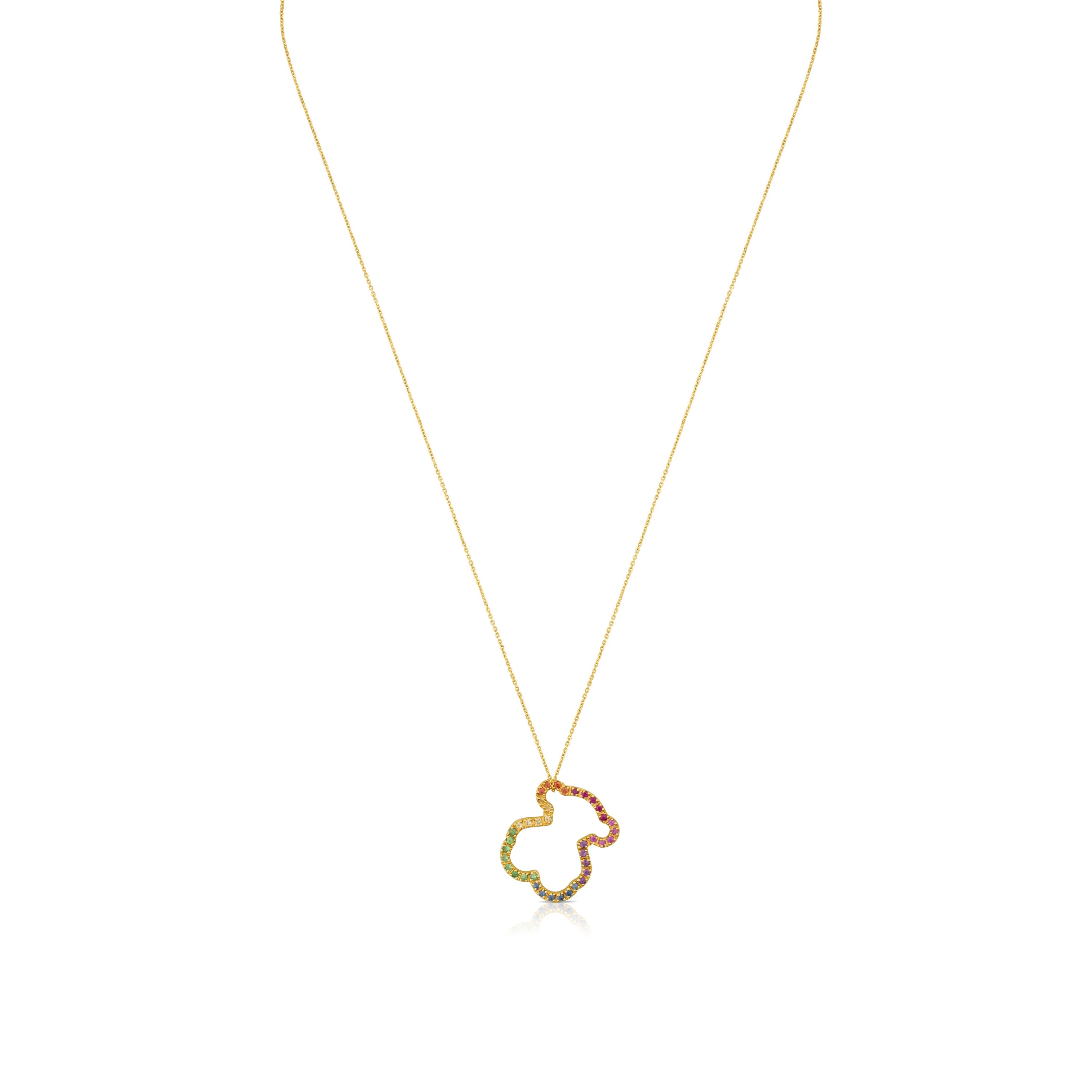 Collar de oro con gemas multicolores motivo oso mediano Icon Gems
