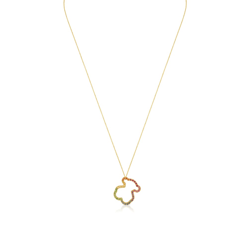 Gold Icon Necklace with multicolor Gemstones medium Bear motif