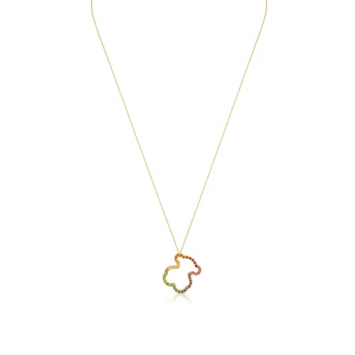 Collar de oro con gemas multicolores motivo oso mediano Icon Gems