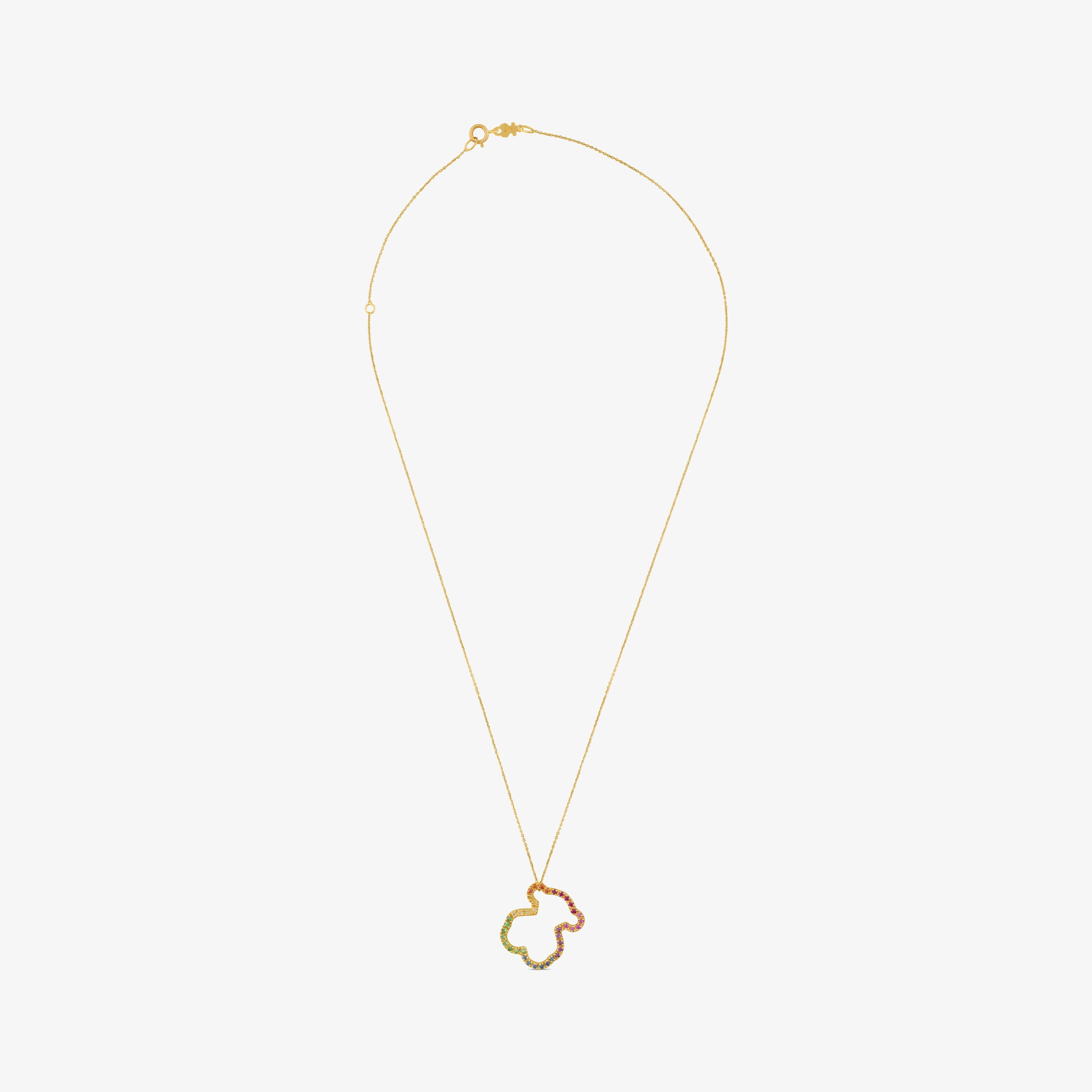 18K solid gold Icon Necklace with multicolor Gemstones medium Bear motif