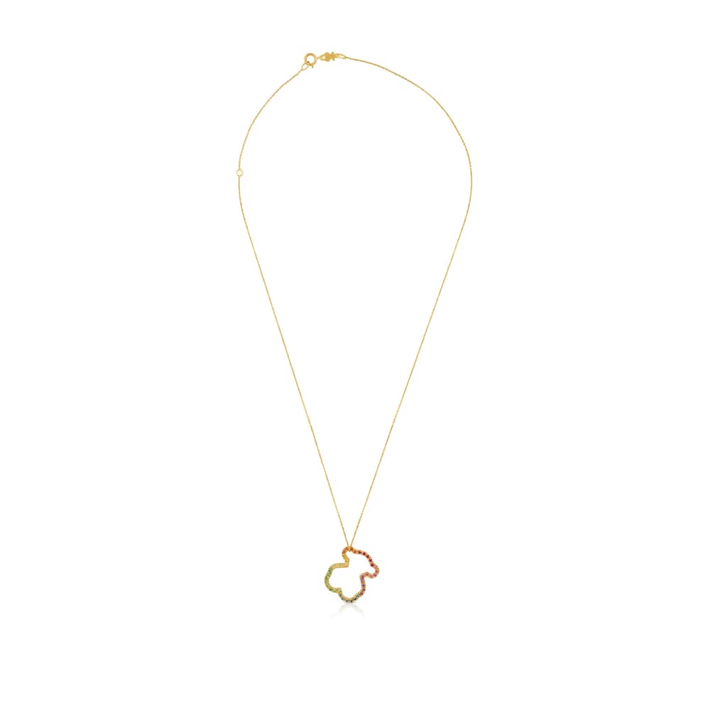 Gold Icon Necklace with multicolor Gemstones medium Bear motif