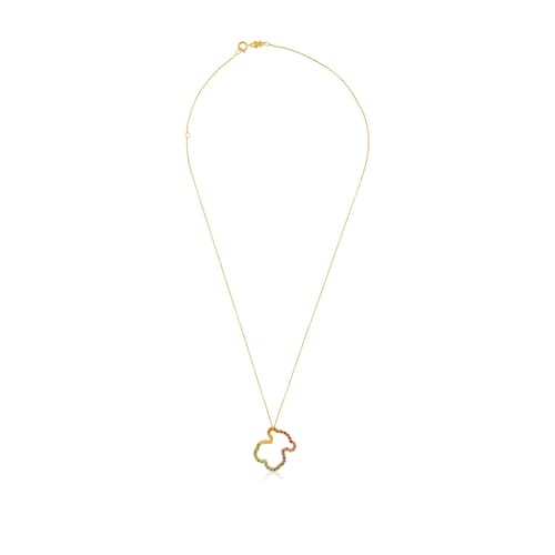 Collar de oro con gemas multicolores motivo oso mediano Icon Gems