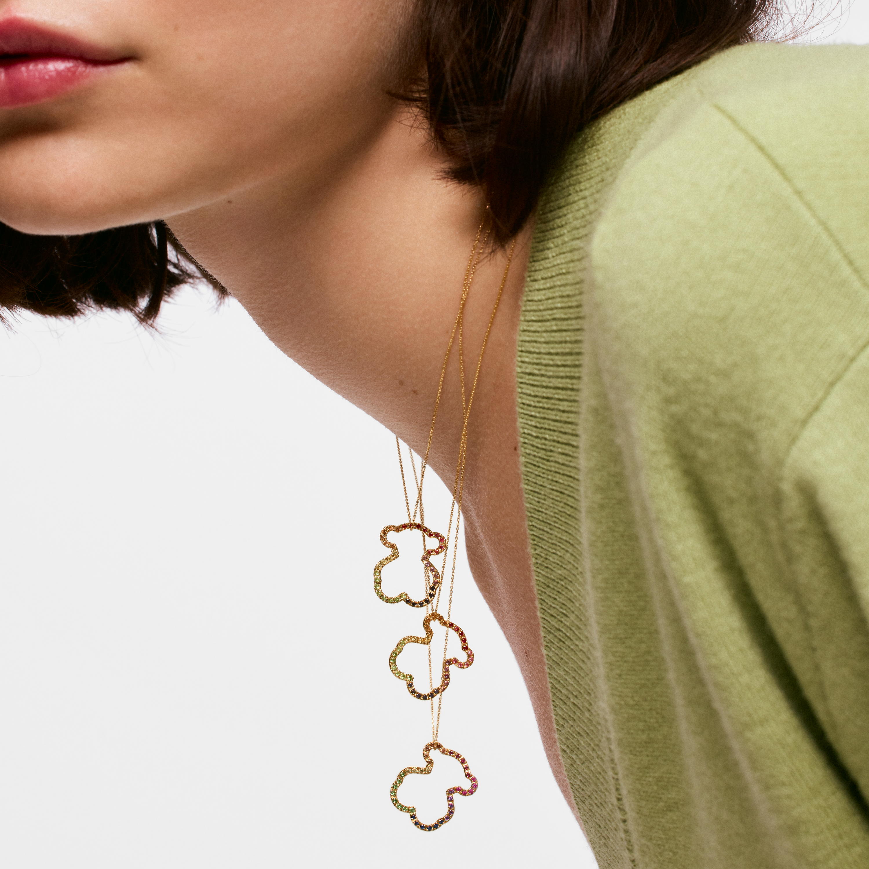 18K solid gold Icon Necklace with multicolor Gemstones medium Bear motif