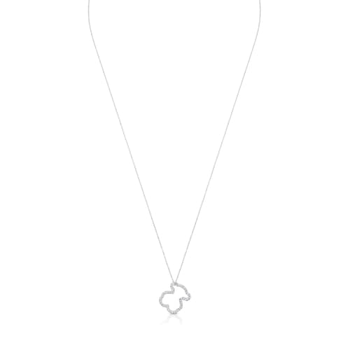 Collar de oro blanco con diamantes motivo oso mediano Icon Gems