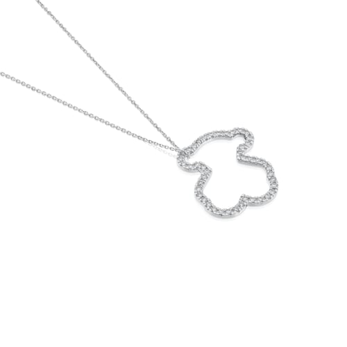 White Gold TOUS Icon Gems Necklace with Diamonds 2cm Bear motif