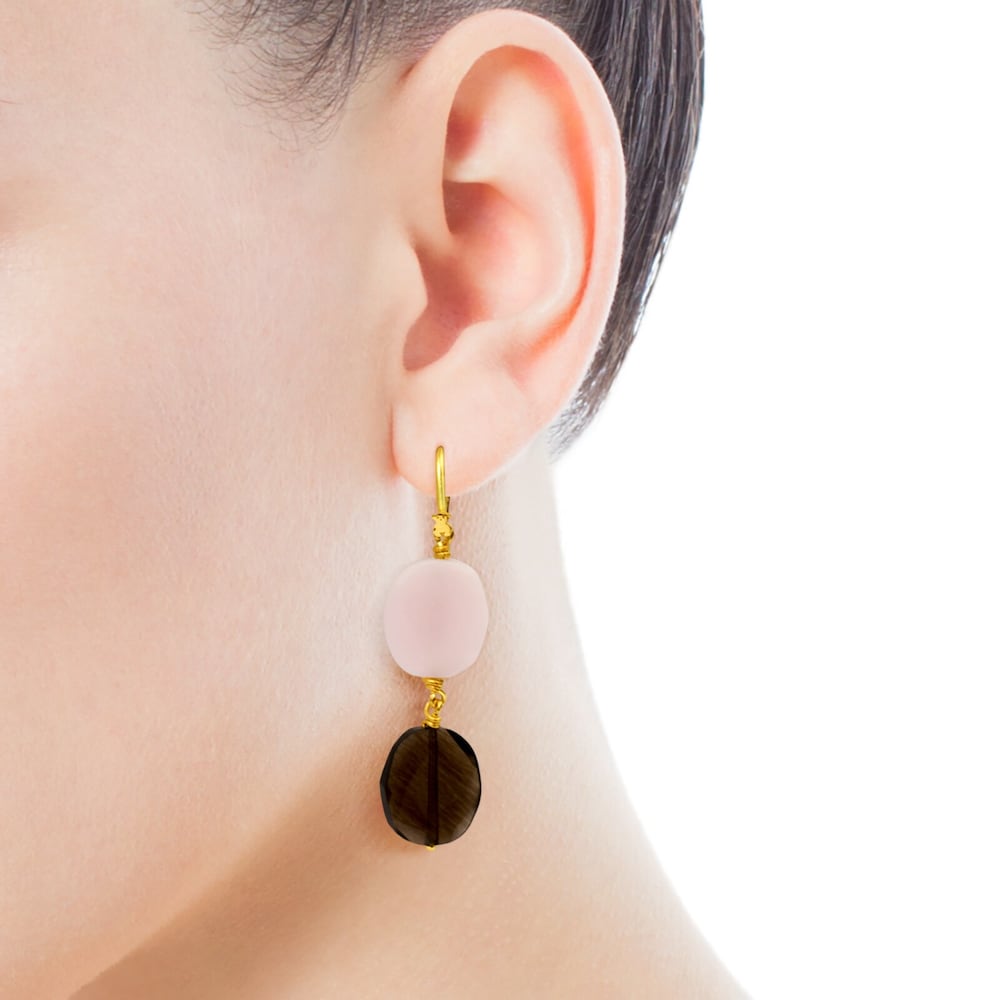 18K gold vermeil Terra Earrings with Opal and Quartz