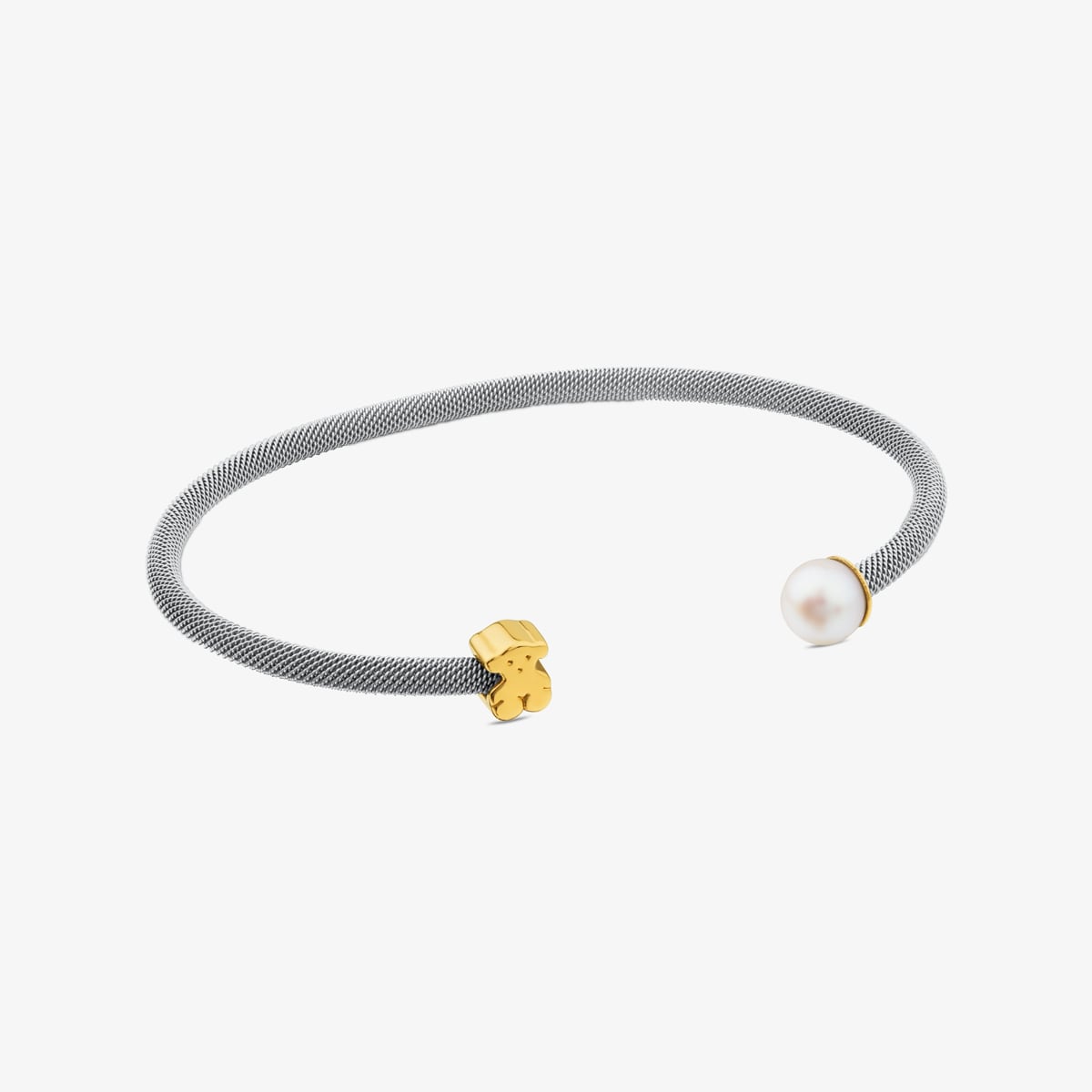 Tous - Pulsera De Acero Y Oro Con Perla Cultivada Motivo Oso 13cm. Icon Mesh - Blanco